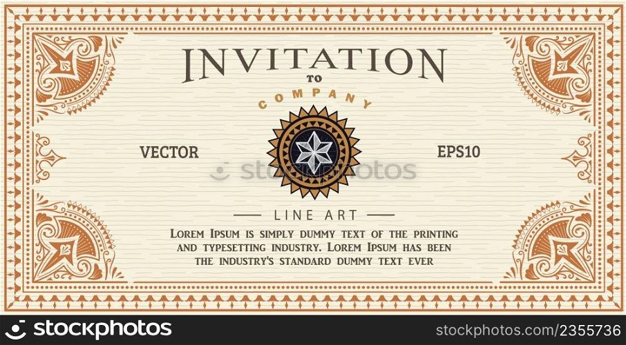 Invitation card antique frame label engraving border vector