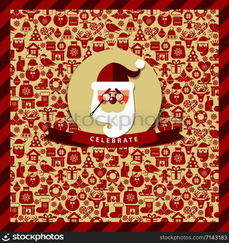 Invitation card of christmas.Christmas seamless pattern of icons.