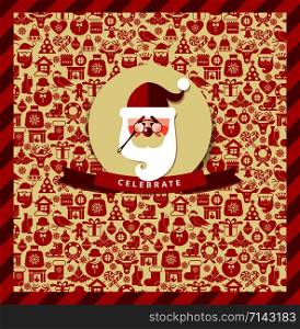 Invitation card of christmas.Christmas seamless pattern of icons.