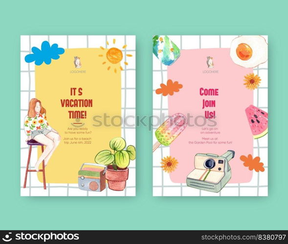 Invitation card template with beautiful life summer concept,watercolor style 