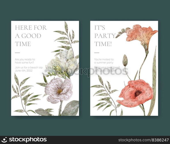 Invitation card template with botanical vintage concept,watercolor style
