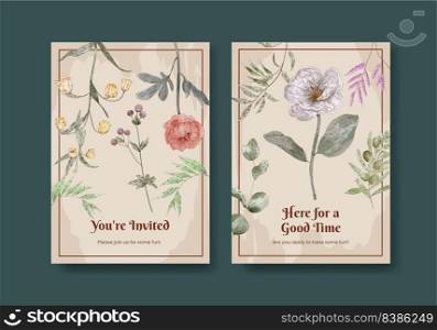Invitation card template with botanical vintage concept,watercolor style
