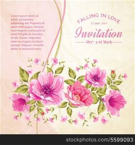 Invitation card template with flowers of peonies. Vector illustration.