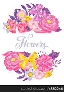 Invitation card with decorative delicate flowers. Image for wedding invitations, romantic cards, posters.