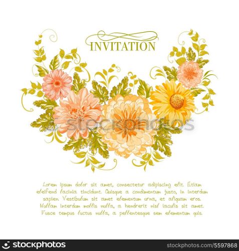 Invitation card with flowers. Vector illustration.