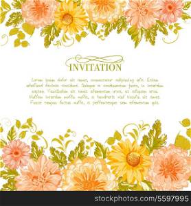 Invitation card with flowers. Vector illustration.