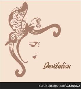 invitation card with girl and stylised butterfly