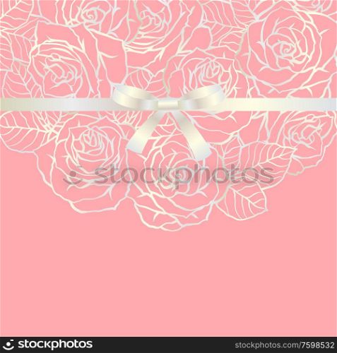Invitation card with outline roses. Beautiful realistic flowers and leaves.. Invitation card with outline roses. Beautiful flowers and leaves.