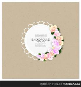 Invitation card with place for text and pink flowers over canvas texture. Vector illustration.. Invitation card with place for text and pink flowers over canvas texture. Vector illustration