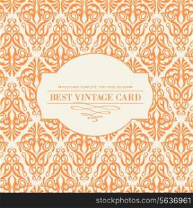 Invitation card with text place and damask pattern. Vector illustration.
