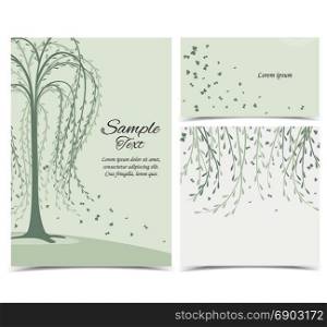 Invitation card with tree. Vector illustration of birch and butterflies. Invitation card with tree. Set of greeting cards