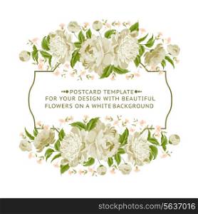 Invitation card with white flowers. Vector illustration.
