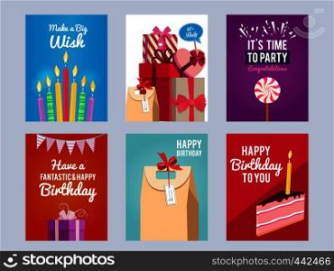 Invitation cards for kids birthday party. Vector design template with place for your text. Collection of banners birthday party illustration. Invitation cards for kids birthday party. Vector design template with place for your text