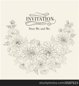 Invitation cards with chrysanthemums. Vector illustration.