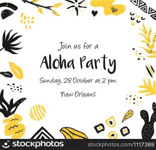 Invitation template, banner, greeting card with floral and ethnical elements. For baby shower, birthday celebration, party. Design, card with floral elements for invitation