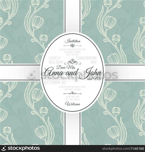 Invitation template card with blue floral chinese pattern, vector illustration. Card with blue floral chinese pattern