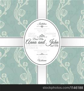 Invitation template card with blue floral chinese pattern, vector illustration. Card with blue floral chinese pattern
