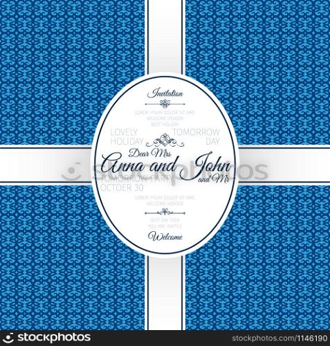 Invitation template card with blue geometric pattern, vector illustration. Invitation card with blue geometric pattern