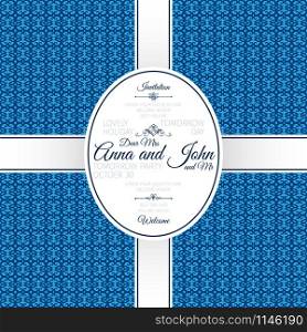 Invitation template card with blue geometric pattern, vector illustration. Invitation card with blue geometric pattern