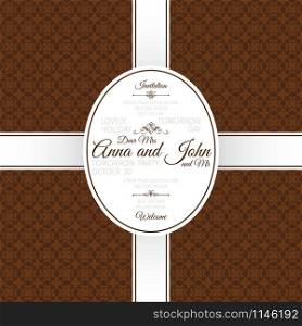 Invitation template card with brown arabic geometric pattern, vector illustration. Card with brown arabic geometric pattern