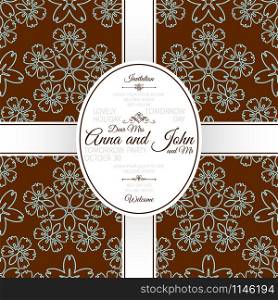 Invitation template card with brown floral japanese pattern, vector illustration. Card with brown floral japanese pattern