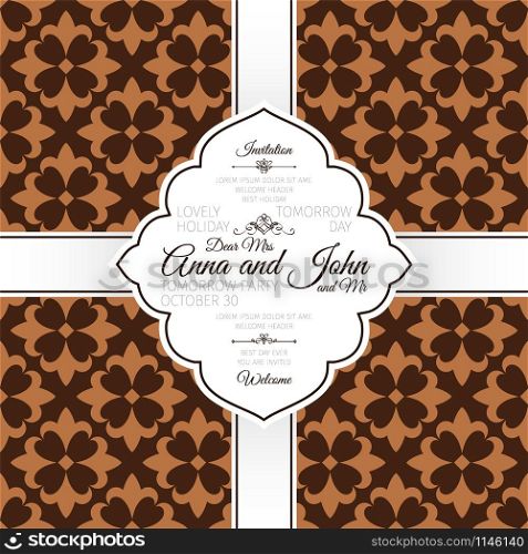 Invitation template card with brown french pattern, vector illustration. Invitation card with brown french pattern