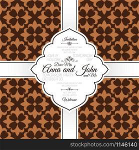 Invitation template card with brown french pattern, vector illustration. Invitation card with brown french pattern