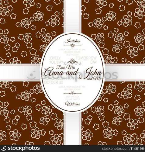 Invitation template card with brown japanese pattern, vector illustration. Invitation card with brown japanese pattern