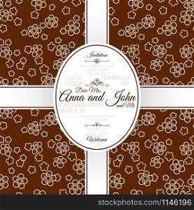 Invitation template card with brown japanese pattern, vector illustration. Invitation card with brown japanese pattern
