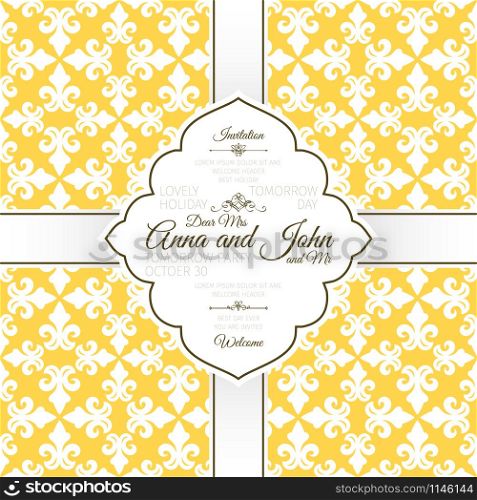 Invitation template card with french yellow pattern, vecctor illustration. Card template with french yellow pattern