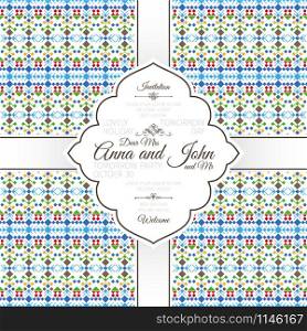 Invitation template card with geometric horizontal pattern, vector illustration. Card with geometric horizontal pattern