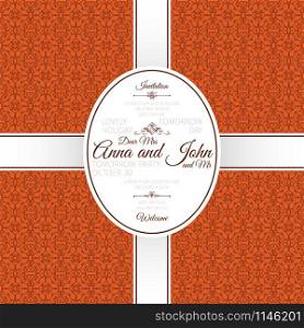 Invitation template card with orange arabic pattern, vector illustration. Invitation card with orange arabic pattern