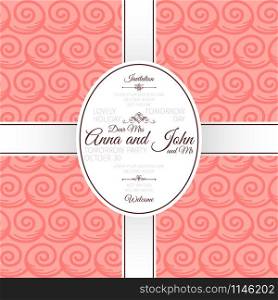 Invitation template card with pink chinese clouds pattern, vector illustration. Card with pink chinese clouds pattern