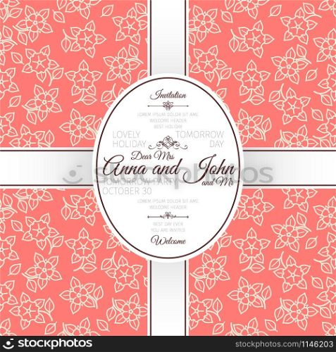 Invitation template card with pink japanese flowers pattern, vector illustration. Card with pink japanese flowers pattern