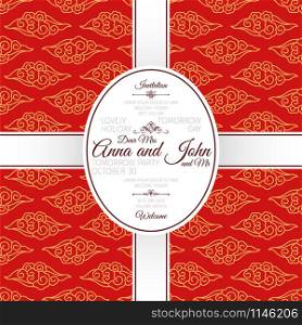 Invitation template card with red chinese clouds pattern, vector illustration. Card with red chinese clouds pattern