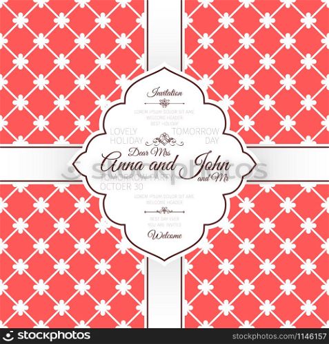 Invitation template card with vintage red spanish pattern, vector illustration. Vintage red spanish pattern invitation card