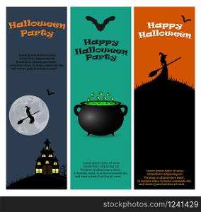 Invitation to a Halloween party. Vertical banner card set greeting card, vector illustration. Invitation to a Halloween party