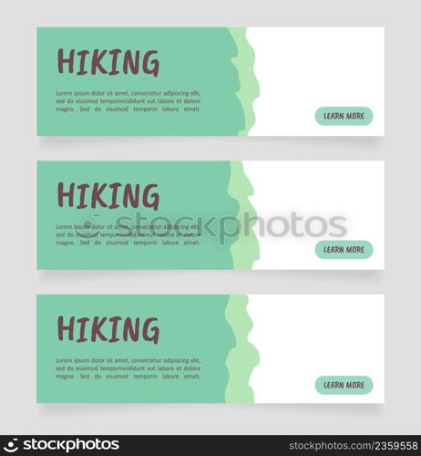 Invitation to hiking web banner design template. Vector flyer with text space. Advertising placard with customized copyspace. Printable poster for advertising. Caveat Brush, Calibri fonts used. Invitation to hiking web banner design template