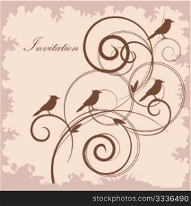 invitation with birds on creamy card