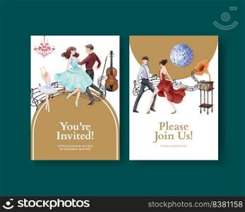 Invite card template with international dance day concept,watercolor style 