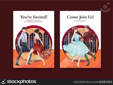 Invite card template with international dance day concept,watercolor style 