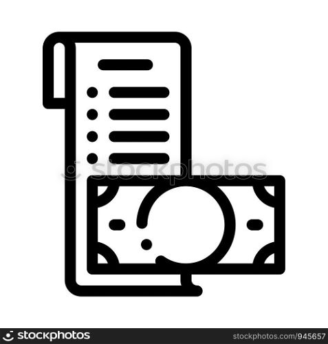 Invoice Check List And Money Dollar Vector Icon Thin Line. Money Sign On Smartphone Display And Magnifier, Web Site Financial Concept Linear Pictogram. Monochrome Contour Illustration. Invoice Check List And Money Dollar Vector Icon