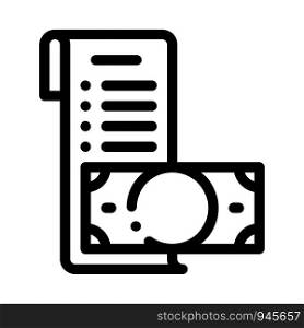 Invoice Check List And Money Dollar Vector Icon Thin Line. Money Sign On Smartphone Display And Magnifier, Web Site Financial Concept Linear Pictogram. Monochrome Contour Illustration. Invoice Check List And Money Dollar Vector Icon