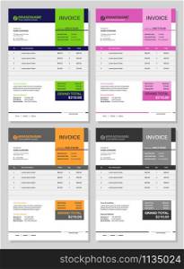 Invoice template. Receipt bill total budget commerce calculation, work sales order. Finance record accounting business forms of simple document vector set. Invoice template. Receipt bill total budget commerce calculation, work sales order. Finance record accounting business forms vector set