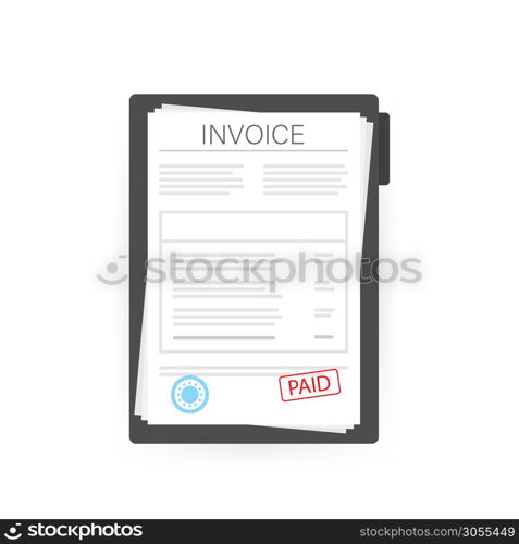 Invoice with paid stamp in clipboard. Vector stock illustration. Invoice with paid stamp in clipboard. Vector stock illustration.