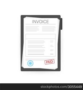 Invoice with paid stamp in clipboard. Vector stock illustration. Invoice with paid stamp in clipboard. Vector stock illustration.