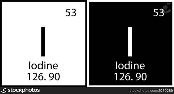 Iodine chemical symbol. Black and white squares. Periodic table. Education process. Vector illustration. Stock image. EPS 10.. Iodine chemical symbol. Black and white squares. Periodic table. Education process. Vector illustration. Stock image.