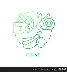 Iodine green gradient concept icon. Sea salt and seaweed. Vegan lifestyle. Source of nutrients abstract idea thin line illustration. Isolated outline drawing. Myriad Pro-Bold font used. Iodine green gradient concept icon