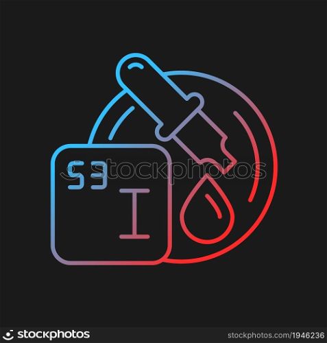 Iodine-starch test gradient vector icon for dark theme. Starch identification testing. Amylum presence in products. Thin line color symbol. Modern style pictogram. Vector isolated outline drawing. Iodine-starch test gradient vector icon for dark theme