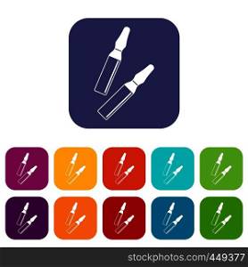 Iodine sticks icons set vector illustration in flat style In colors red, blue, green and other. Iodine sticks icons set flat